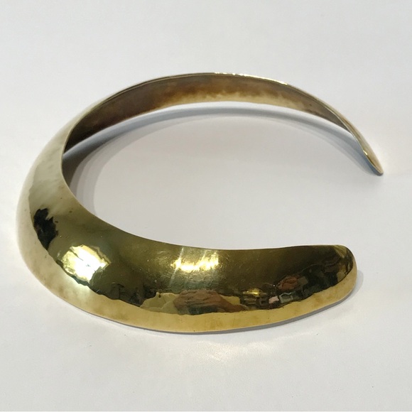 Vintage Mexico Signed Solid Brass Domed Torque Choker Necklace Tribal Modernist - Picture 6 of 11